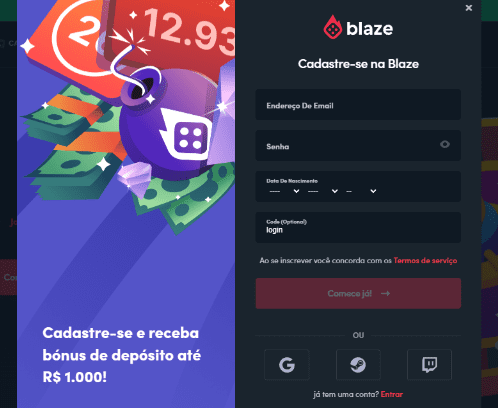 login conta Blaze