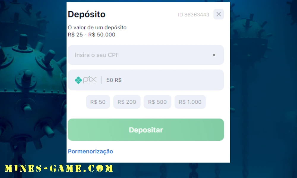 Insira o valor do depósito, verificando o valor mínimo exigido pelo cassino.