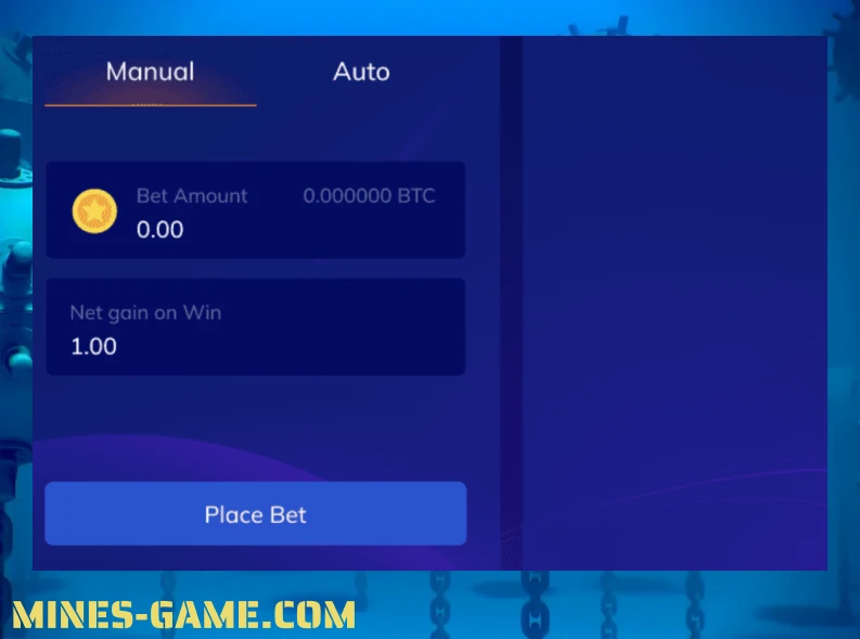 ela de limite de aposta no jogo Mines da GammaStack, mostrando os controles para definir o valor da aposta em Bitcoin