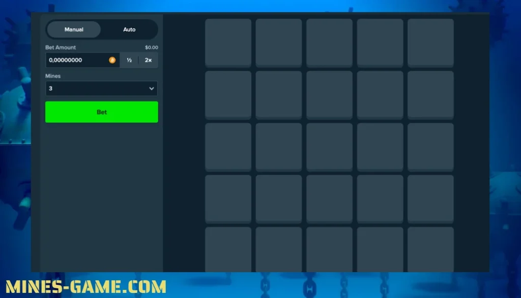 Interface do jogo Mines desenvolvido pela Stake Originals