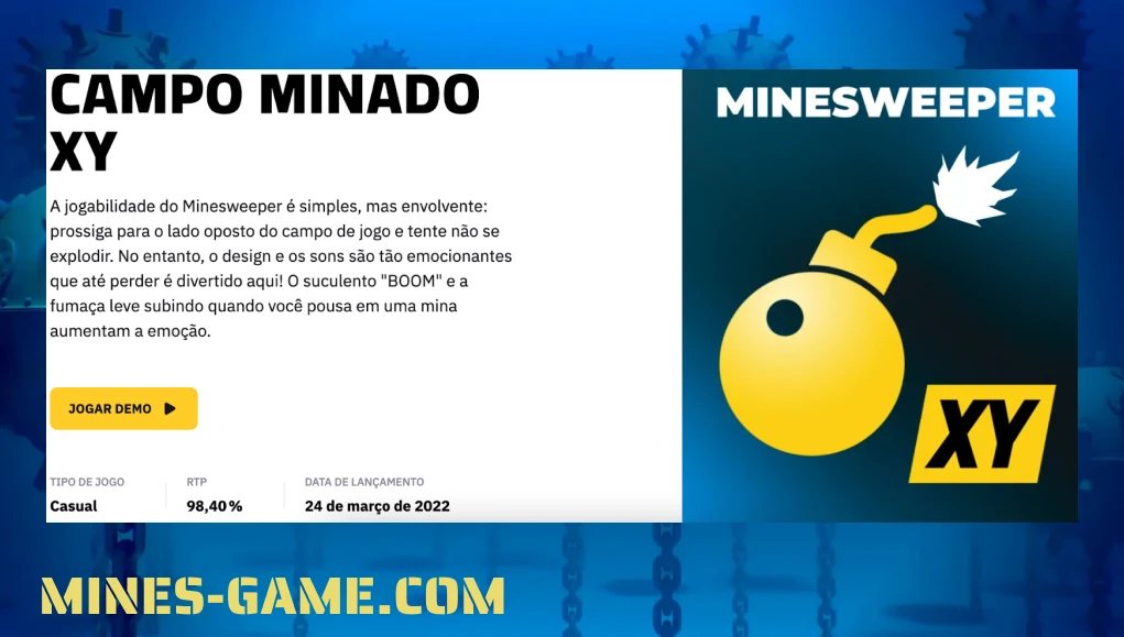 Tela do jogo Campo Minado XY da bGaming com descrição da jogabilidade e opção de jogar demo